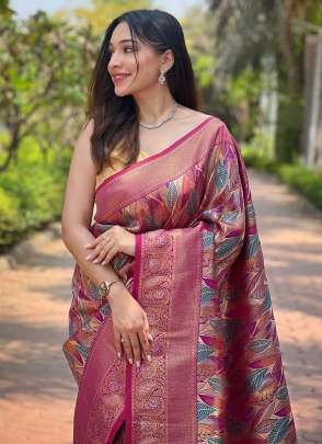 Dark Pink Kanchi Pattu Silk Traditional Wear Weaving Saree Saree