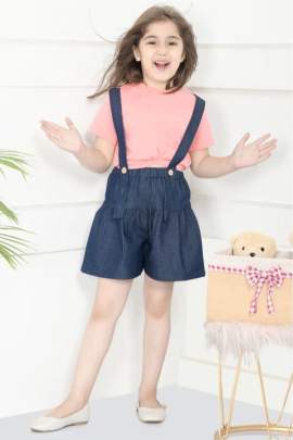 Girl's Crop Knot Top with Denim Skirt Set