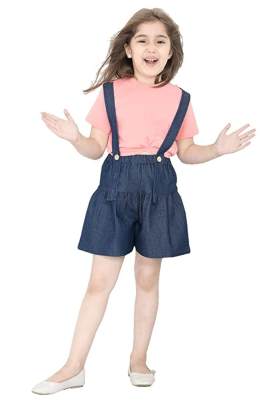 Girl's Crop Knot Top with Denim Skirt Set Cloth