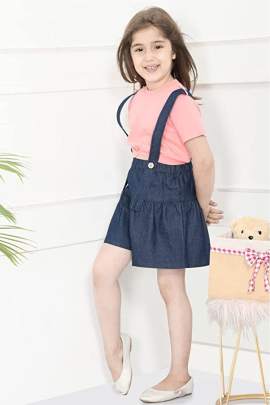 Girl's Crop Knot Top with Denim Skirt Set Cloth