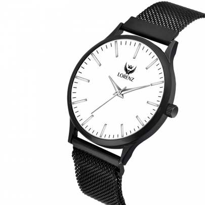 Lorenz Watch Black Analog (Classy Wired Mesh Magnet Band ) Ultra Slim Watch for Men’s & Boys  