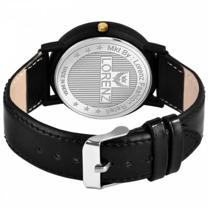 Lorenz Watch Black Leather Strap & White Roman Dial Analogue Watch for Men  Men's Watch