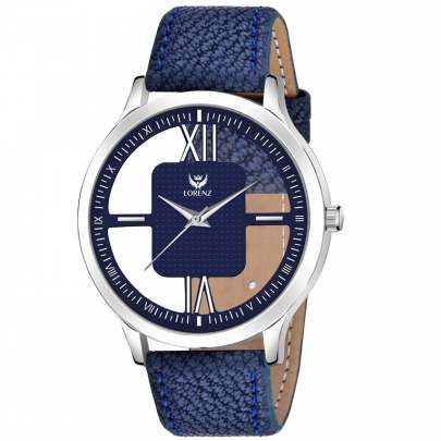 Lorenz Watch Blue Leather Strap & Transparent Stylish Dial Analogue Watch for Men 