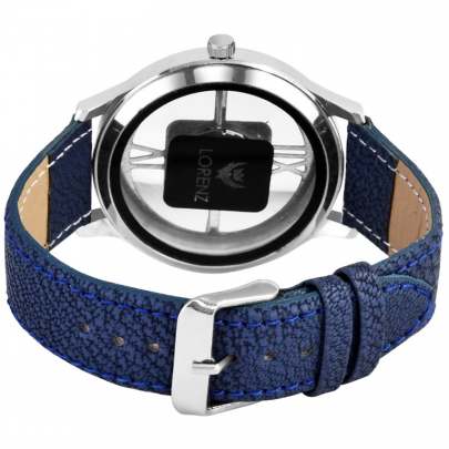 Lorenz Watch Blue Leather Strap & Transparent Stylish Dial Analogue Watch for Men 