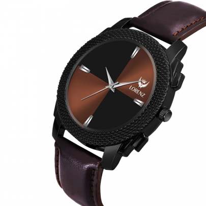 Lorenz Watch Brown Dial & Brown Leather Strap Analogue Watch for Men & Boys 