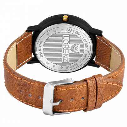 Lorenz Watch Brown Leather Strap & Black Roman Dial Analogue Watch for Men 