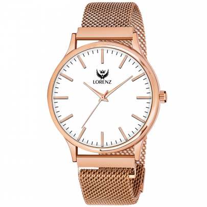 Lorenz Watch RoseGold Analog (Classy Wired Mesh Megnet Band ) Ultra Slim Watch for Men’s & Boys