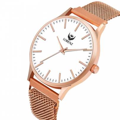 Lorenz Watch RoseGold Analog (Classy Wired Mesh Megnet Band ) Ultra Slim Watch for Men’s & Boys 