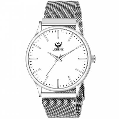 Lorenz Watch Silver Analog (Classy Wired Mesh Megnet Band ) Ultra Slim Watch for Men’s & Boys