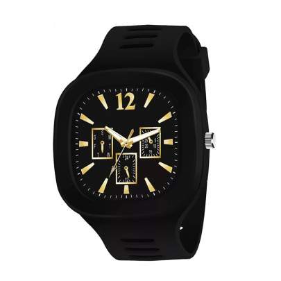 Lorenz Watch Stylish Square Black Dial Smooth Silicon Strap- Black