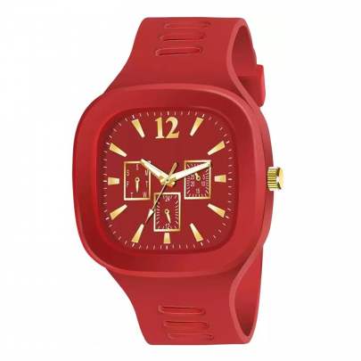 Lorenz Watch Stylish Square Red Dial Smooth Silicon Strap Analog Watch- Red