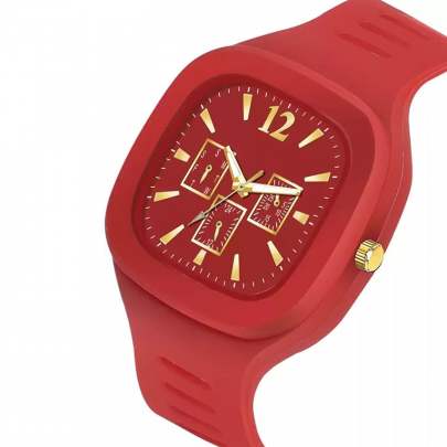 Lorenz Watch Stylish Square Red Dial Smooth Silicon Strap Analog Watch- Red 