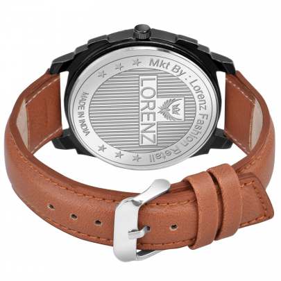 Lorenz Watch Two Tone Dial & Brown Leather Strap Analogue Watch for Men 