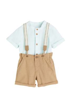 Mint green/Beige 2-piece set with braces Kids