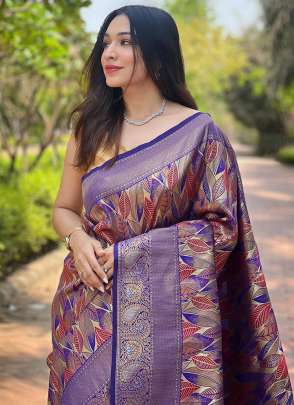 Purple Kanchi Pattu Silk Traditional Wear Weaving Saree Saree