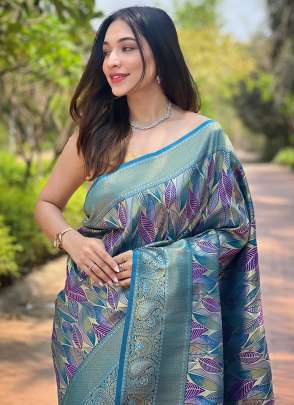 Sea Blue Kanchi Pattu Silk Traditional Wear Weaving Saree Saree