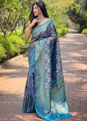 Sea Blue Kanchi Pattu Silk Traditional Wear Weaving Saree Saree