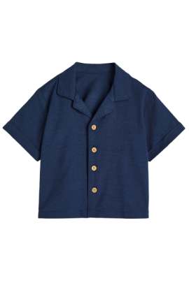 Snowflakes Half Sleeve Solid Shirt -Navy Blue Kids